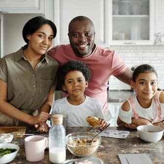 Family in a kitchen